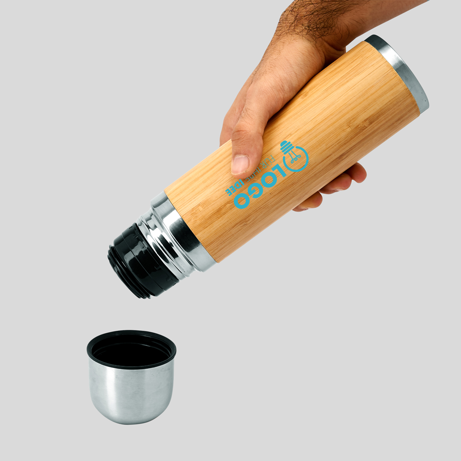 Bambus-Isolierflasche mit 420 ml Volumen und Druck, Anwendungsbeispiel